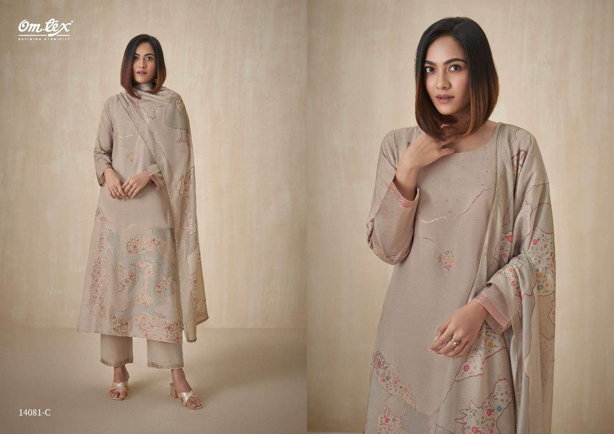 Omtex Ishpreet Muslin Jacquard Digital Print 3 Piece Suit