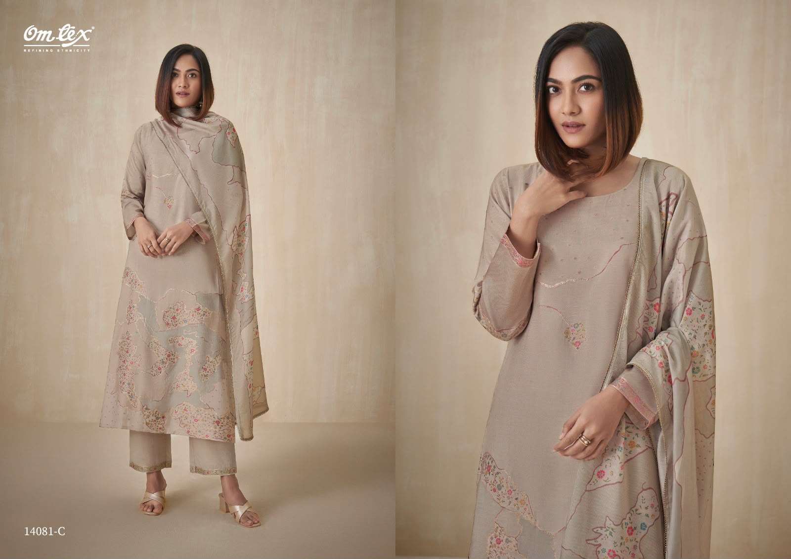 Omtex Ishpreet Muslin Jacquard Digital Print 3 Piece Suit