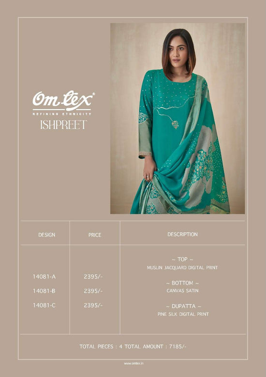 Omtex Ishpreet Muslin Jacquard Digital Print 3 Piece Suit
