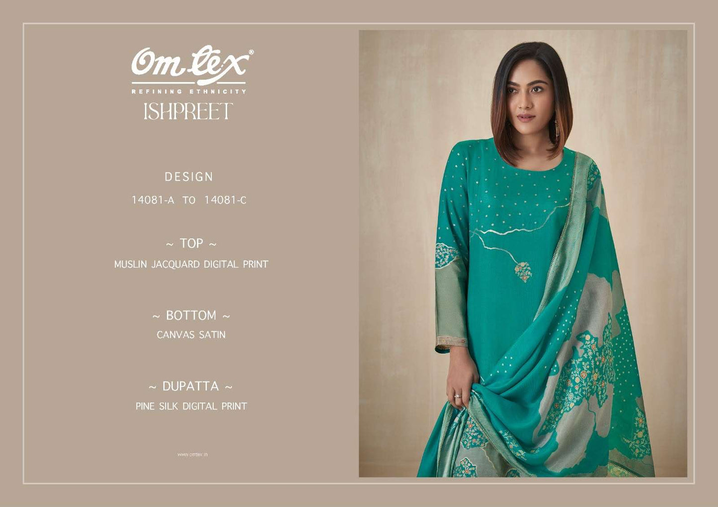 Omtex Ishpreet Muslin Jacquard Digital Print 3 Piece Suit