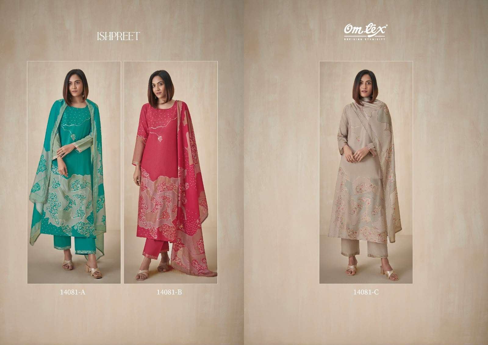 Omtex Ishpreet Muslin Jacquard Digital Print 3 Piece Suit