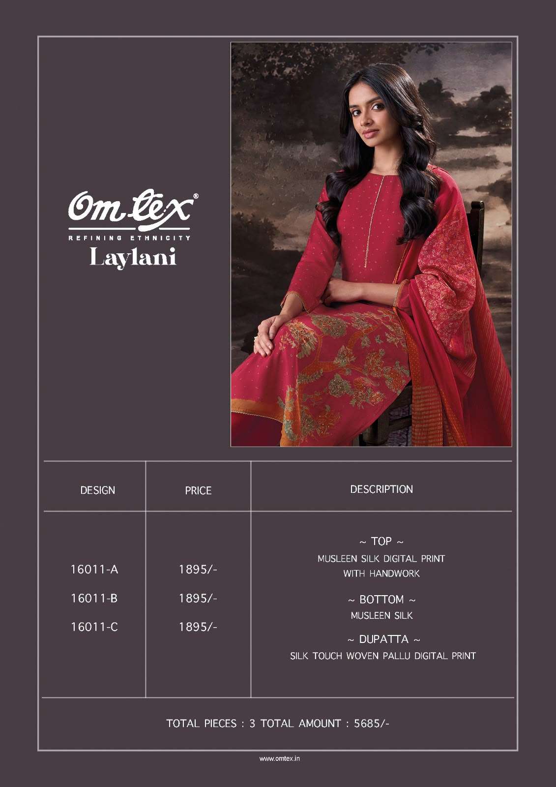 Omtex Laylani Muslin Silk Dress Material - Amrah Wholesale