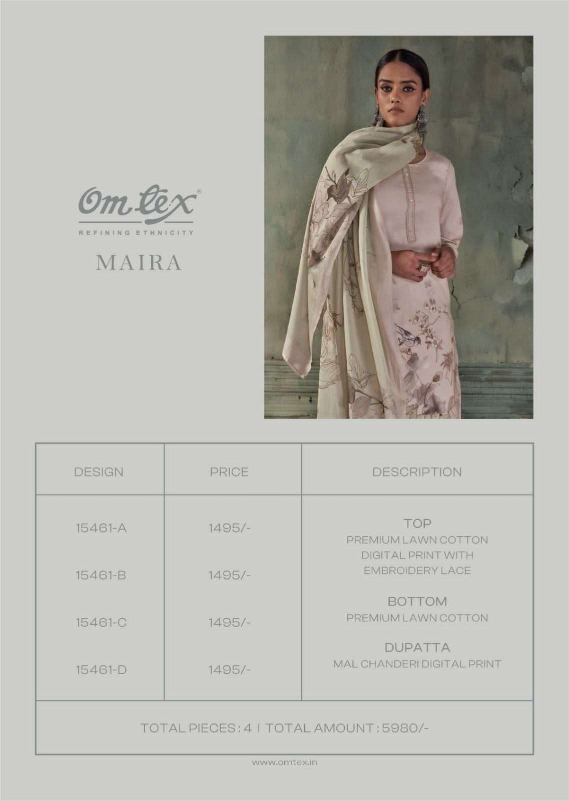 Omtex Maira Lawn Cotton Dress Material - Amrah Wholesale