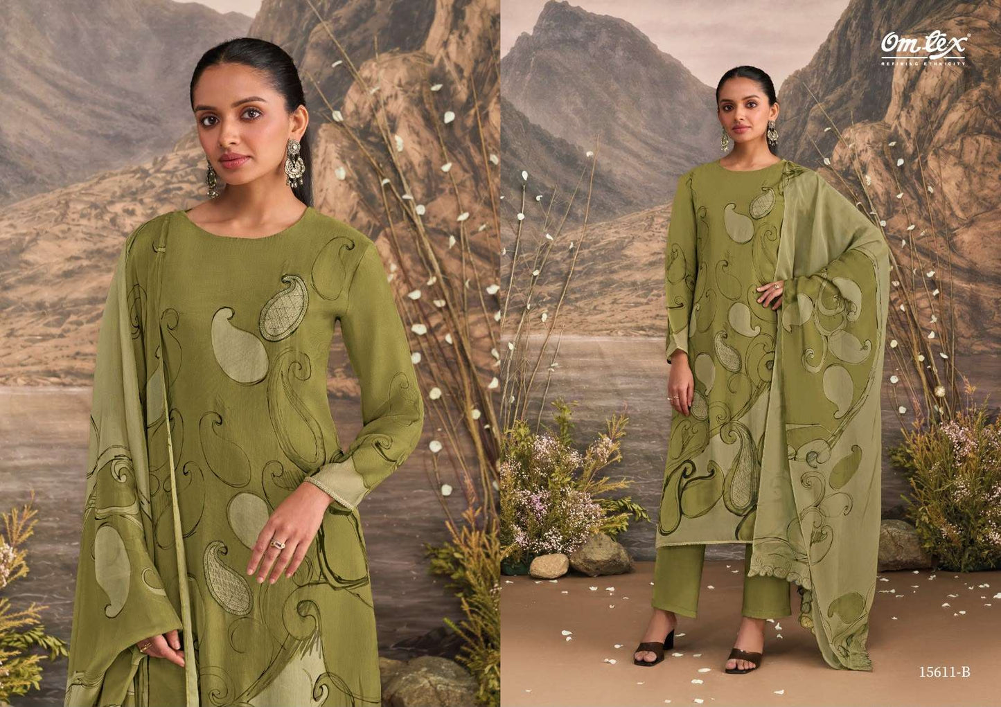 Omtex Marina Organza Twill Embroidered Dress Material Wholesale