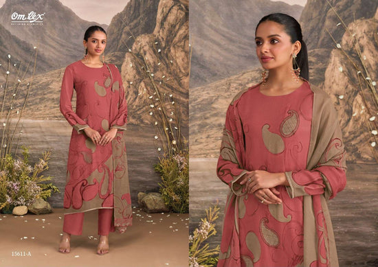 Omtex Marina Organza Twill Embroidered Dress Material Wholesale