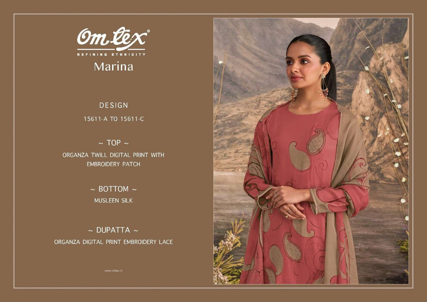 Omtex Marina Organza Twill Embroidered Dress Material Wholesale