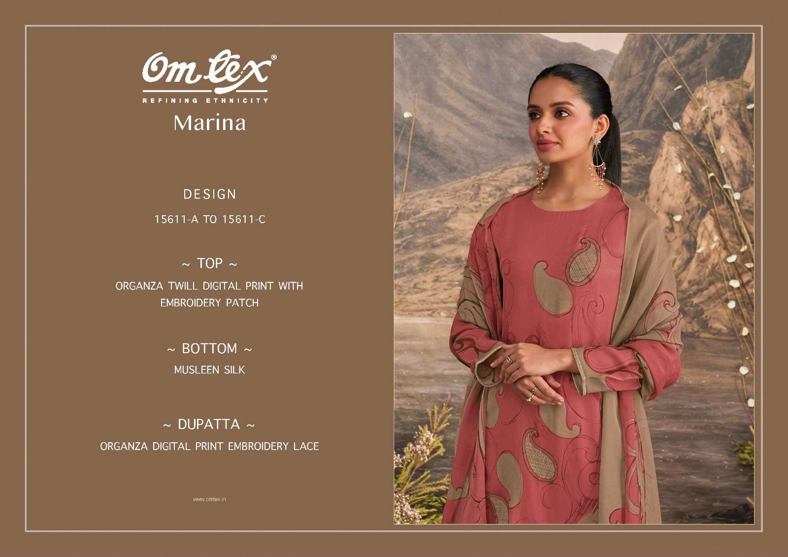 Omtex Marina Organza Twill Embroidered Dress Material Wholesale