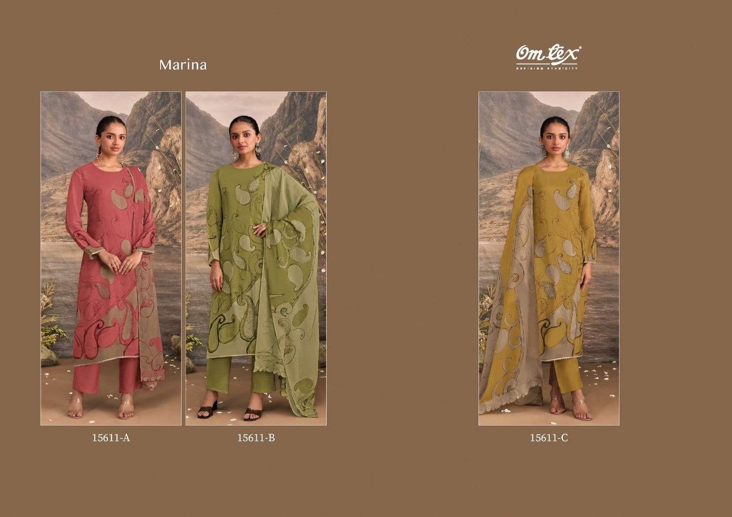 Omtex Marina Organza Twill Embroidered Dress Material Wholesale