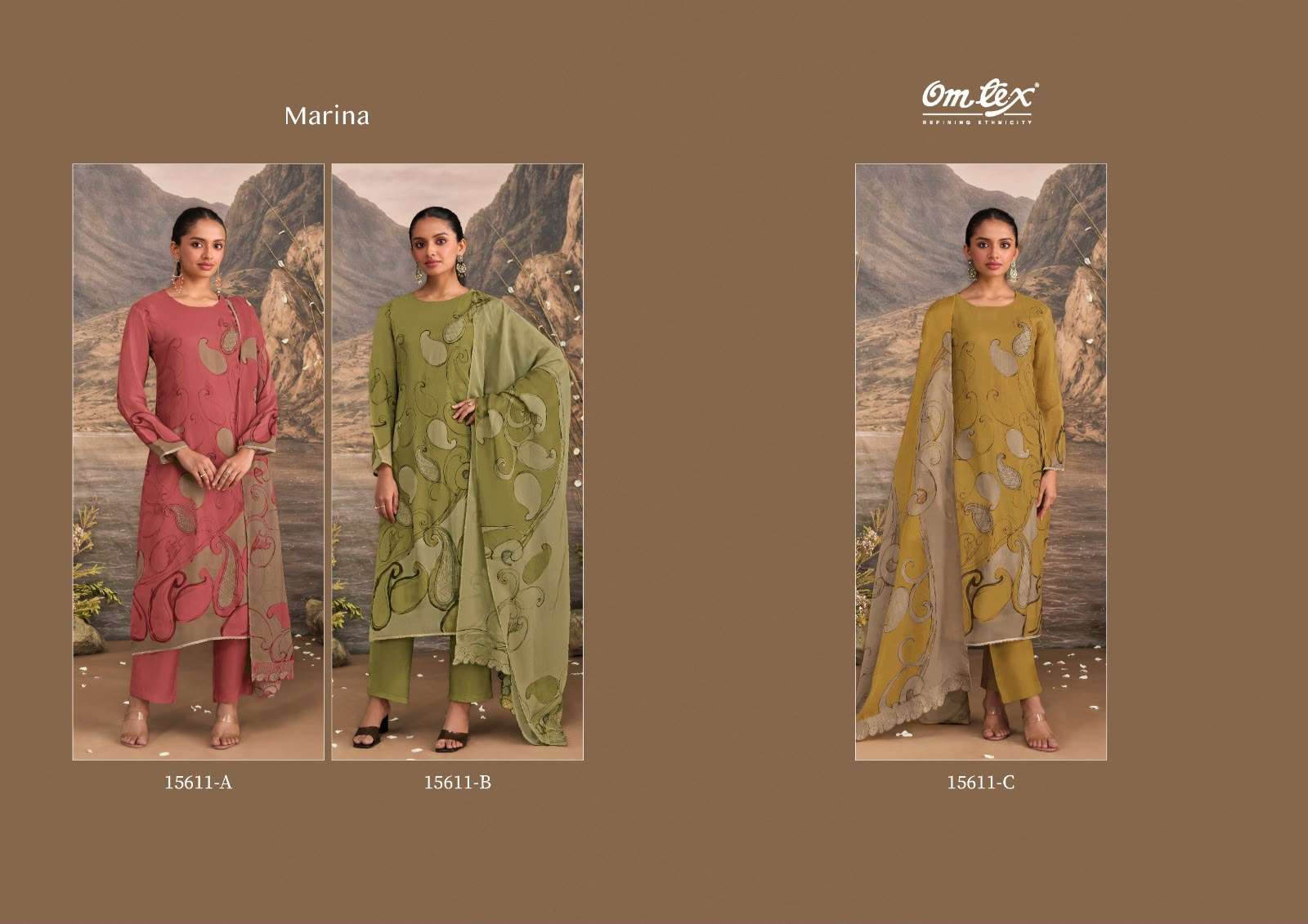 Omtex Marina Organza Twill Embroidered Dress Material Wholesale