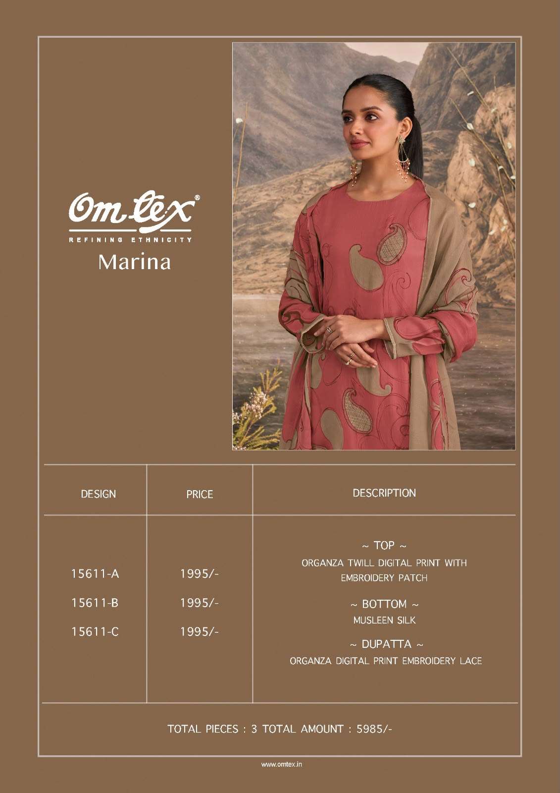 Omtex Marina Organza Twill Embroidered Dress Material Wholesale