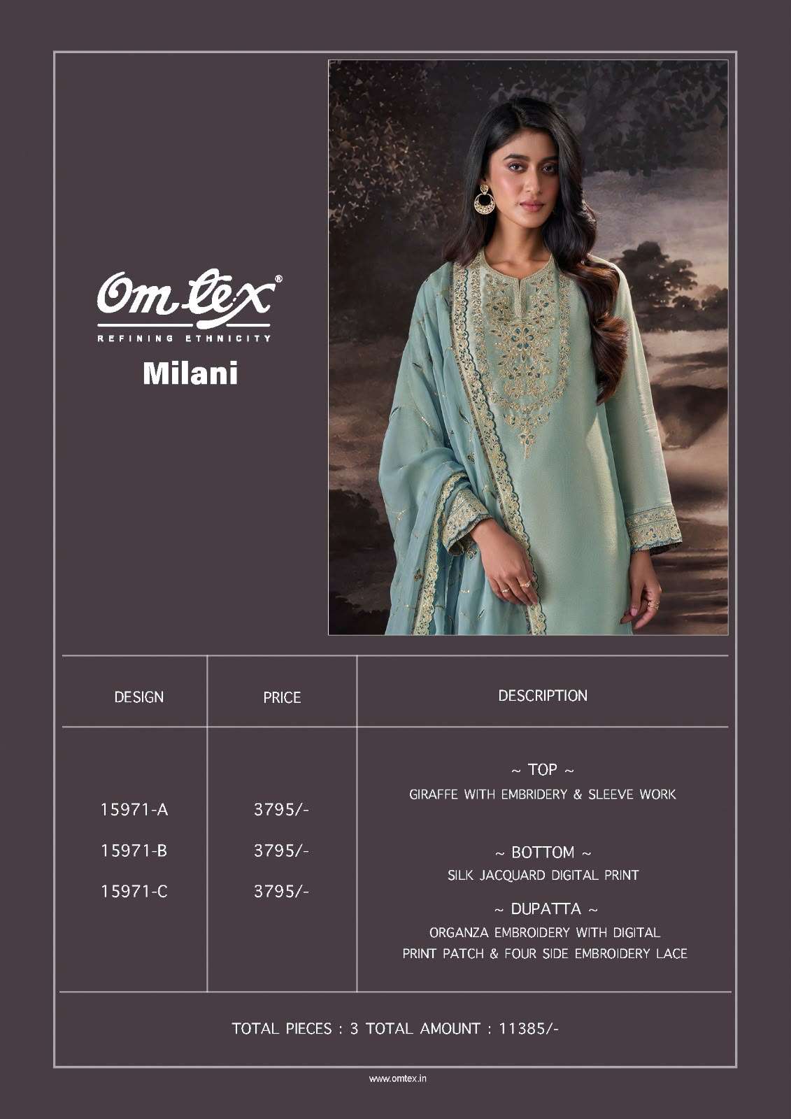 Omtex Milani Giraffe Embroidered Party Wear Dress Material