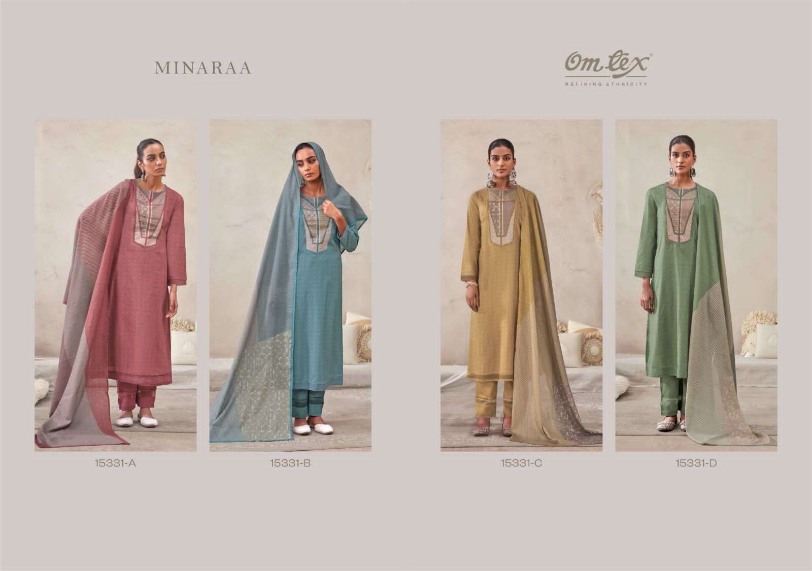 Omtex Minaraa Lawn Cotton Dress Material - Amrah Wholesale