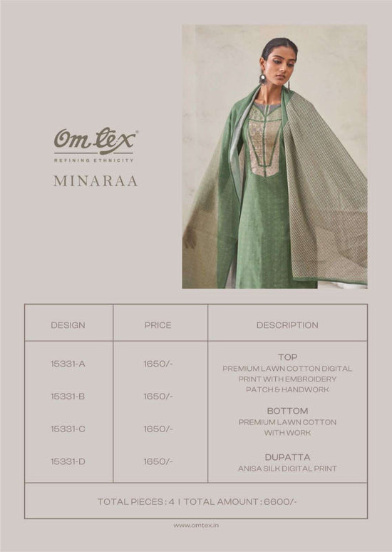 Omtex Minaraa Lawn Cotton Dress Material - Amrah Wholesale