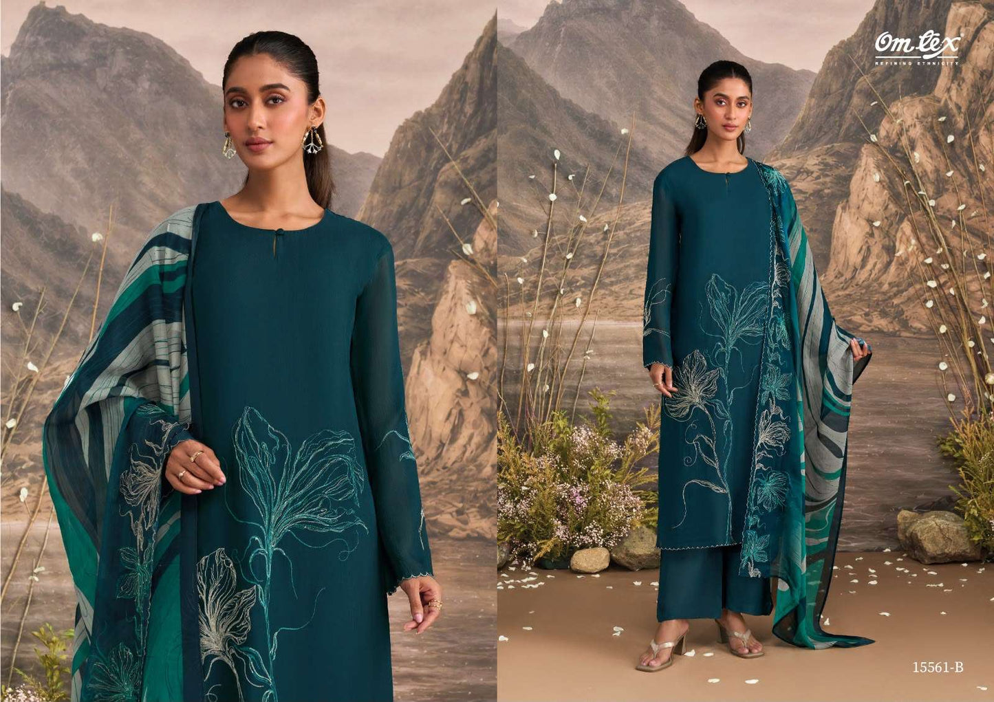 Omtex Murphy Premium Organza Embroidered Dress Material