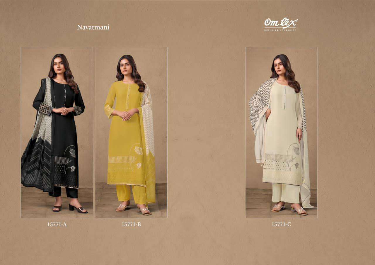 Omtex Navatmani Mal Chanderi Silk Embroidered Dress Material - Amrah Wholesale