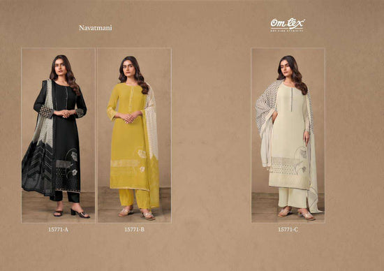 Omtex Navatmani Mal Chanderi Silk Embroidered Dress Material - Amrah Wholesale