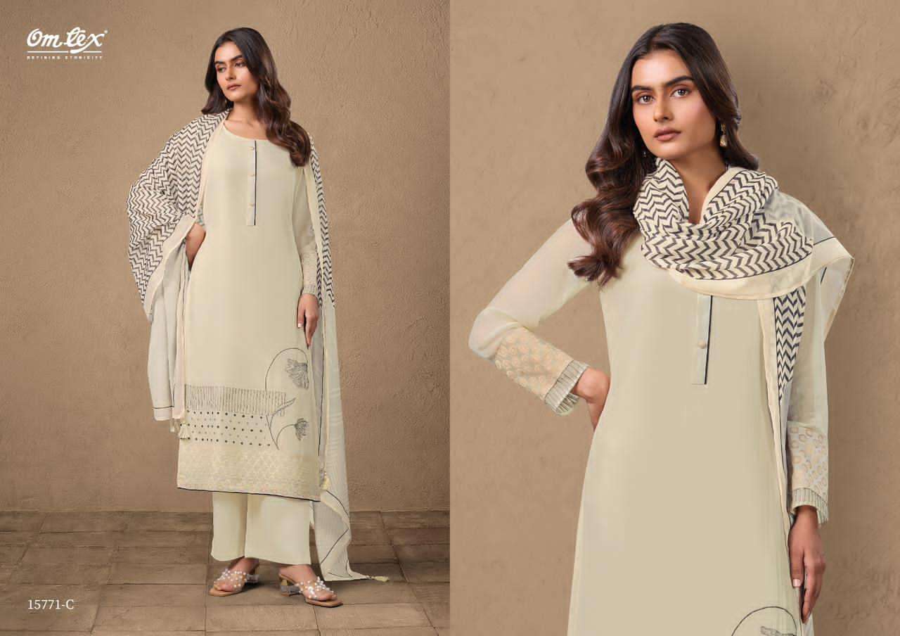 Omtex Navatmani Mal Chanderi Silk Embroidered Dress Material - Amrah Wholesale
