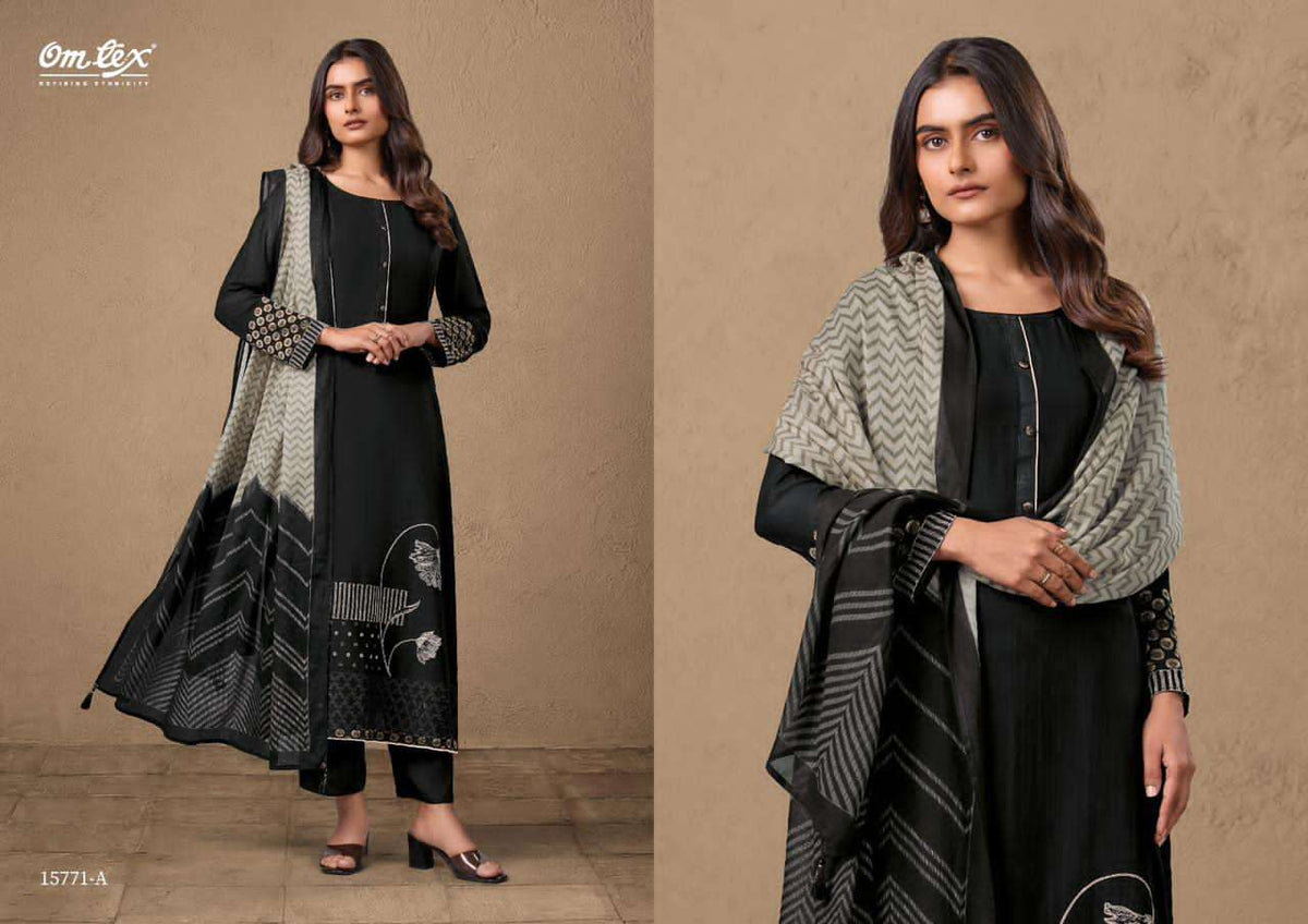 Omtex Navatmani Mal Chanderi Silk Embroidered Dress Material - Amrah Wholesale
