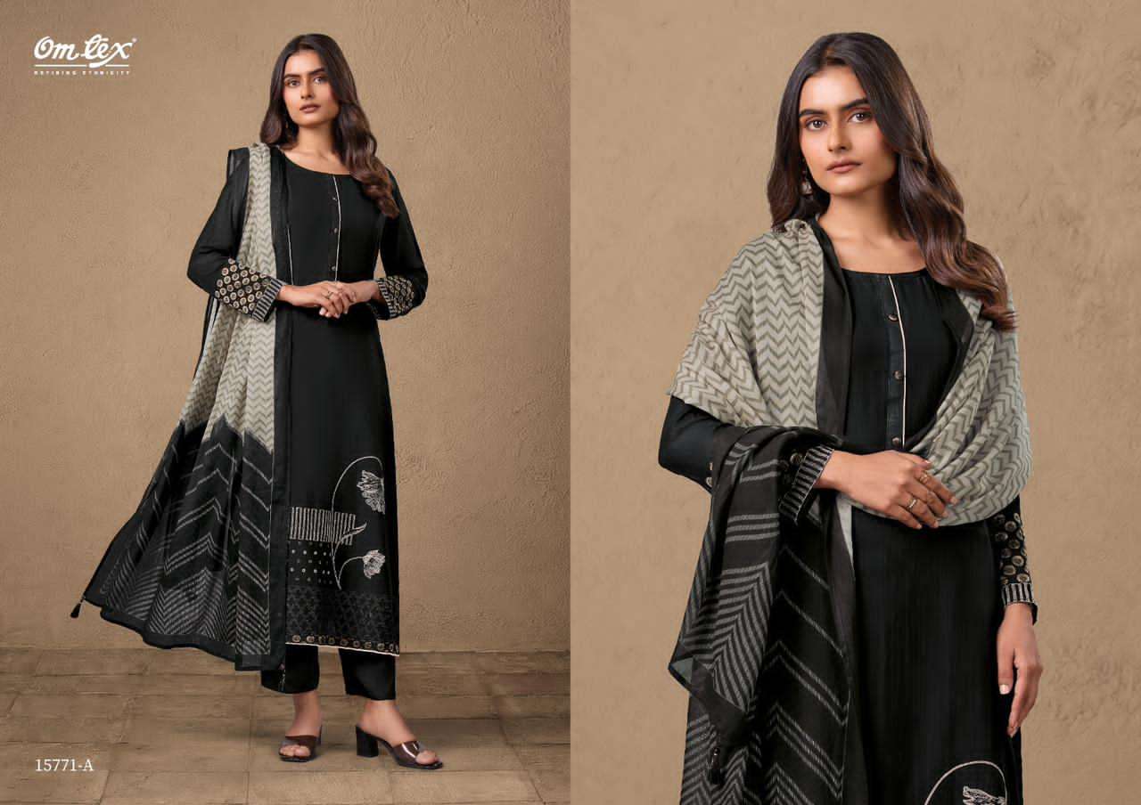 Omtex Navatmani Mal Chanderi Silk Embroidered Dress Material - Amrah Wholesale