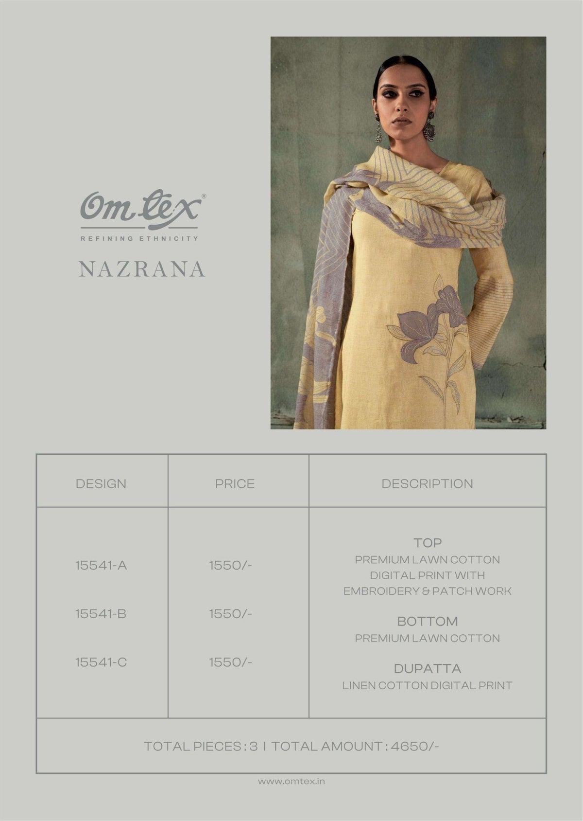 Omtex Nazrana Premium Lawn Cotton Pakistani Suit - Amrah Wholesale