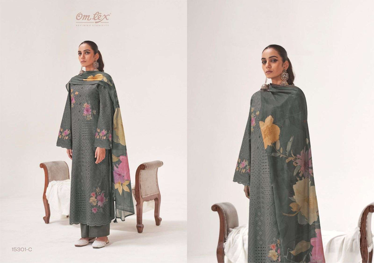 Omtex Phulwari Premium Lawn Cotton Embroidered Dress Material