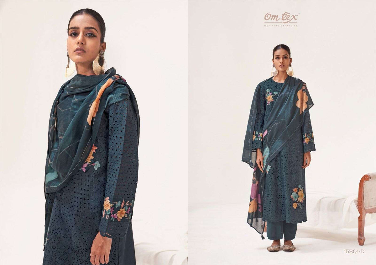Omtex Phulwari Premium Lawn Cotton Embroidered Dress Material