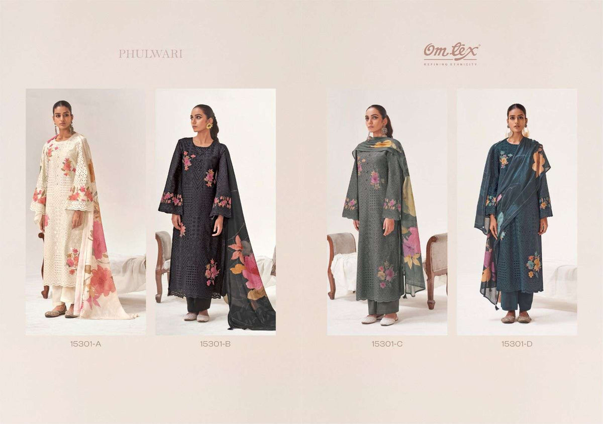 Omtex Phulwari Premium Lawn Cotton Embroidered Dress Material