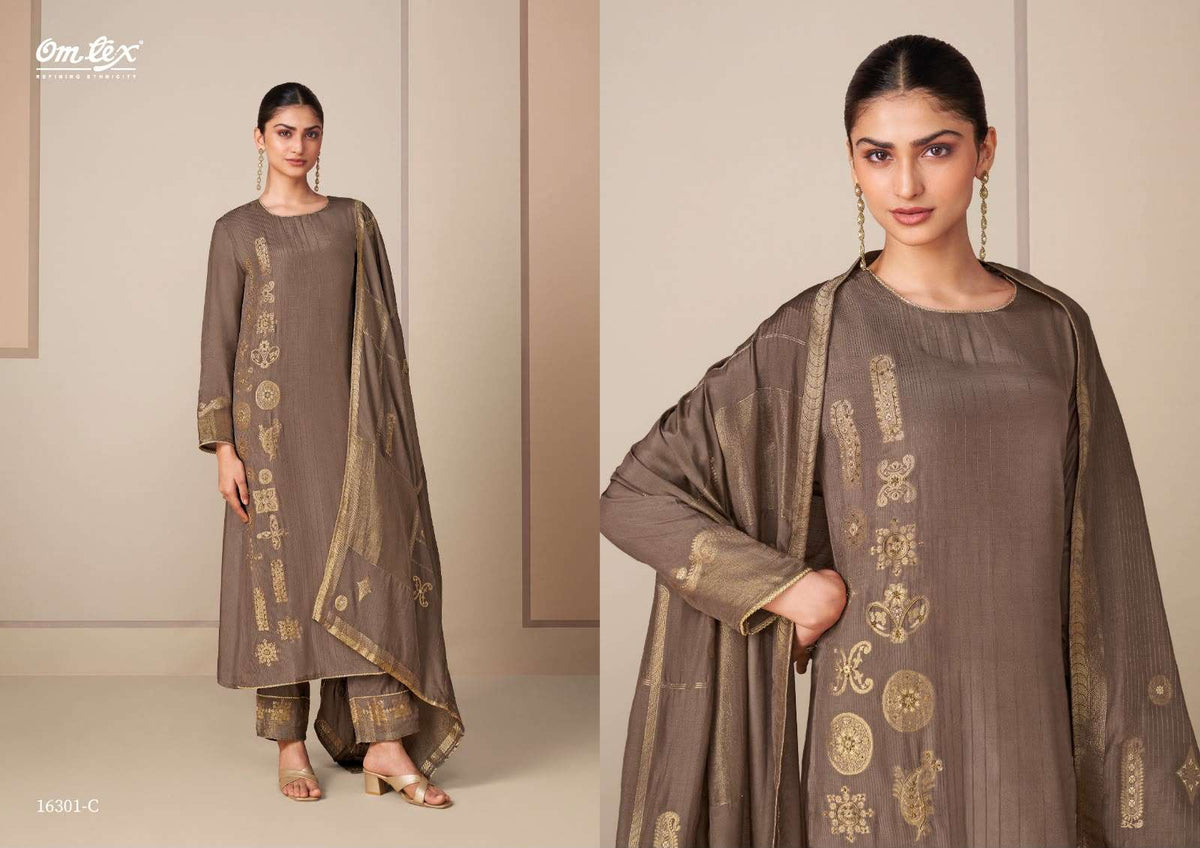 Omtex Rangtaari Muslin Jacquard Handwork Dress Material