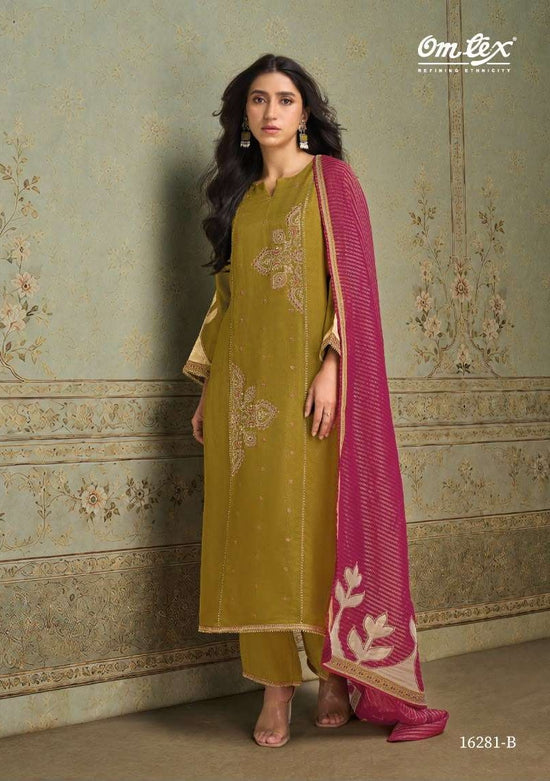 Omtex Roselle Silk Satin Tissue Handwork Embroidered Suit