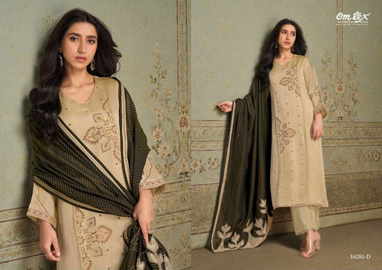Omtex Roselle Silk Satin Tissue Handwork Embroidered Suit