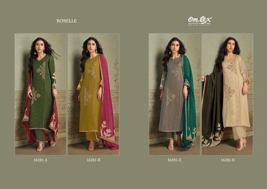 Omtex Roselle Silk Satin Tissue Handwork Embroidered Suit - Amrah Wholesale