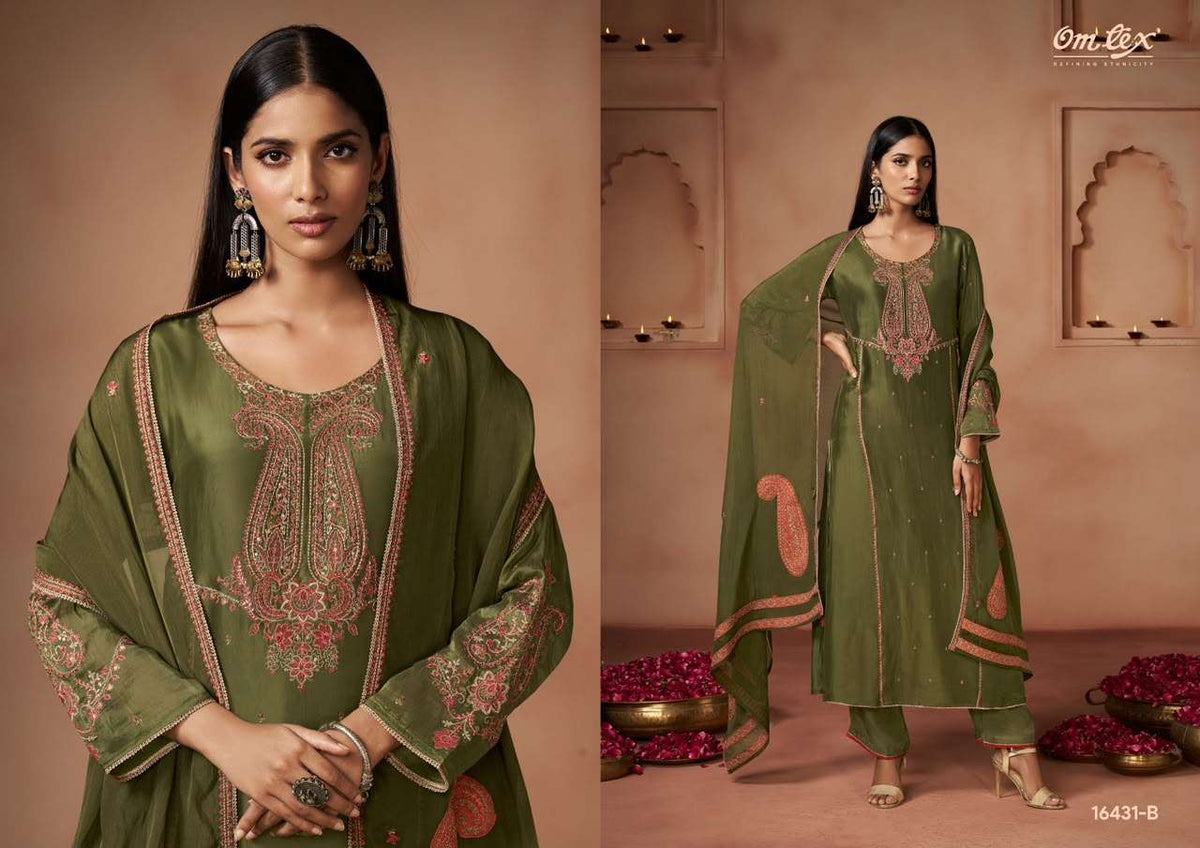 Omtex Vareesha Silk Touch Embroidered Dress Material