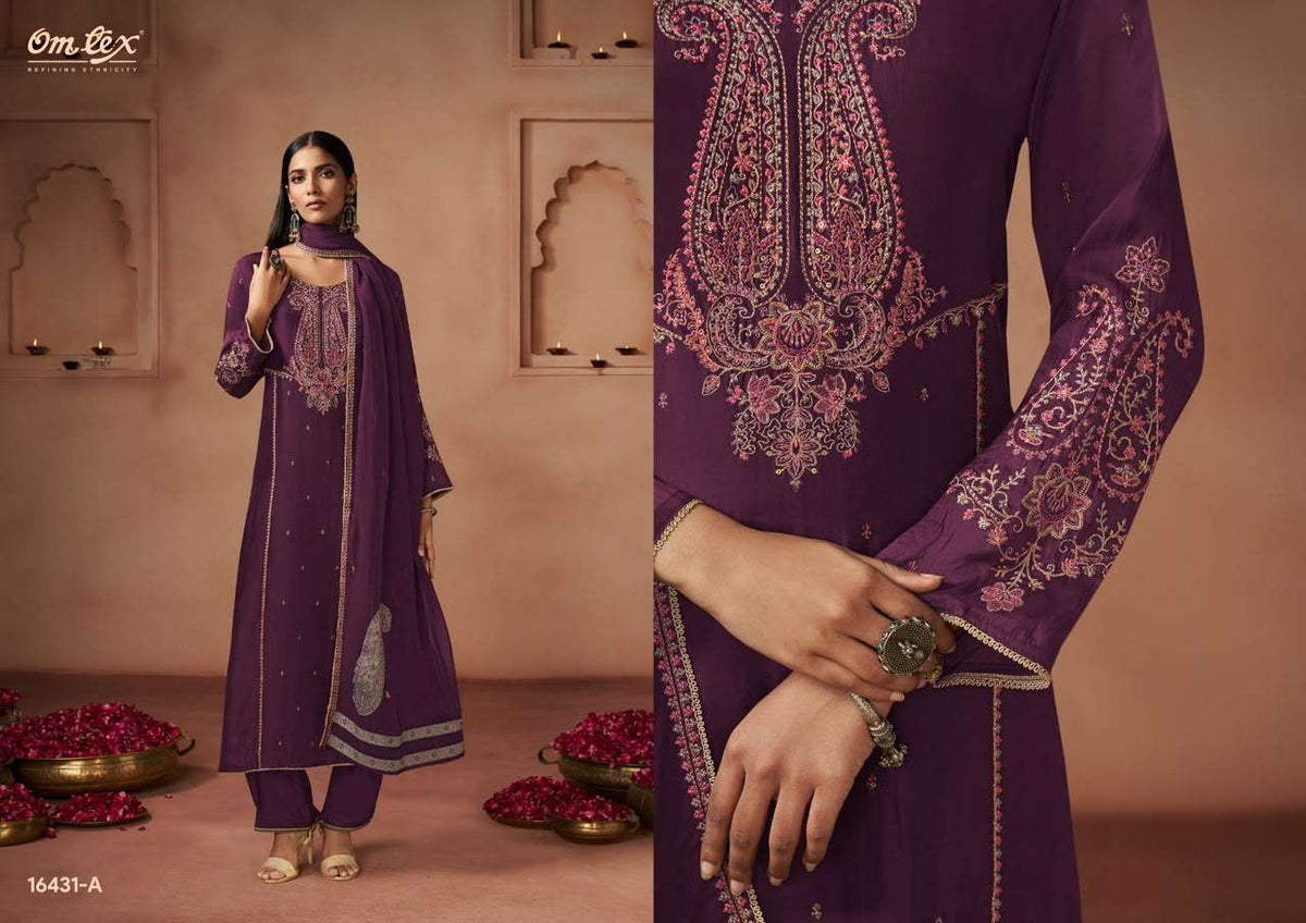 Omtex Vareesha Silk Touch Embroidered Dress Material