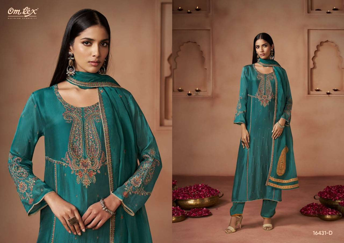 Omtex Vareesha Silk Touch Embroidered Dress Material