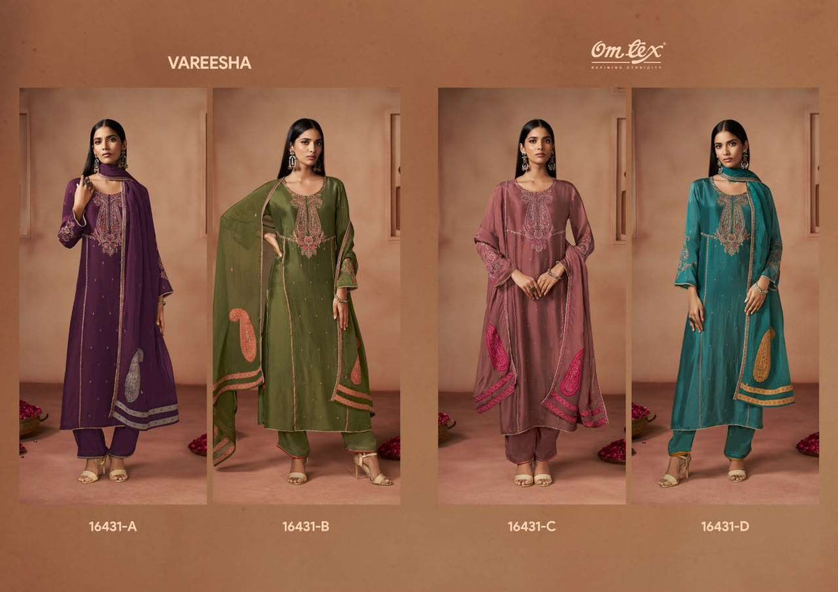Omtex Vareesha Silk Touch Embroidered Dress Material