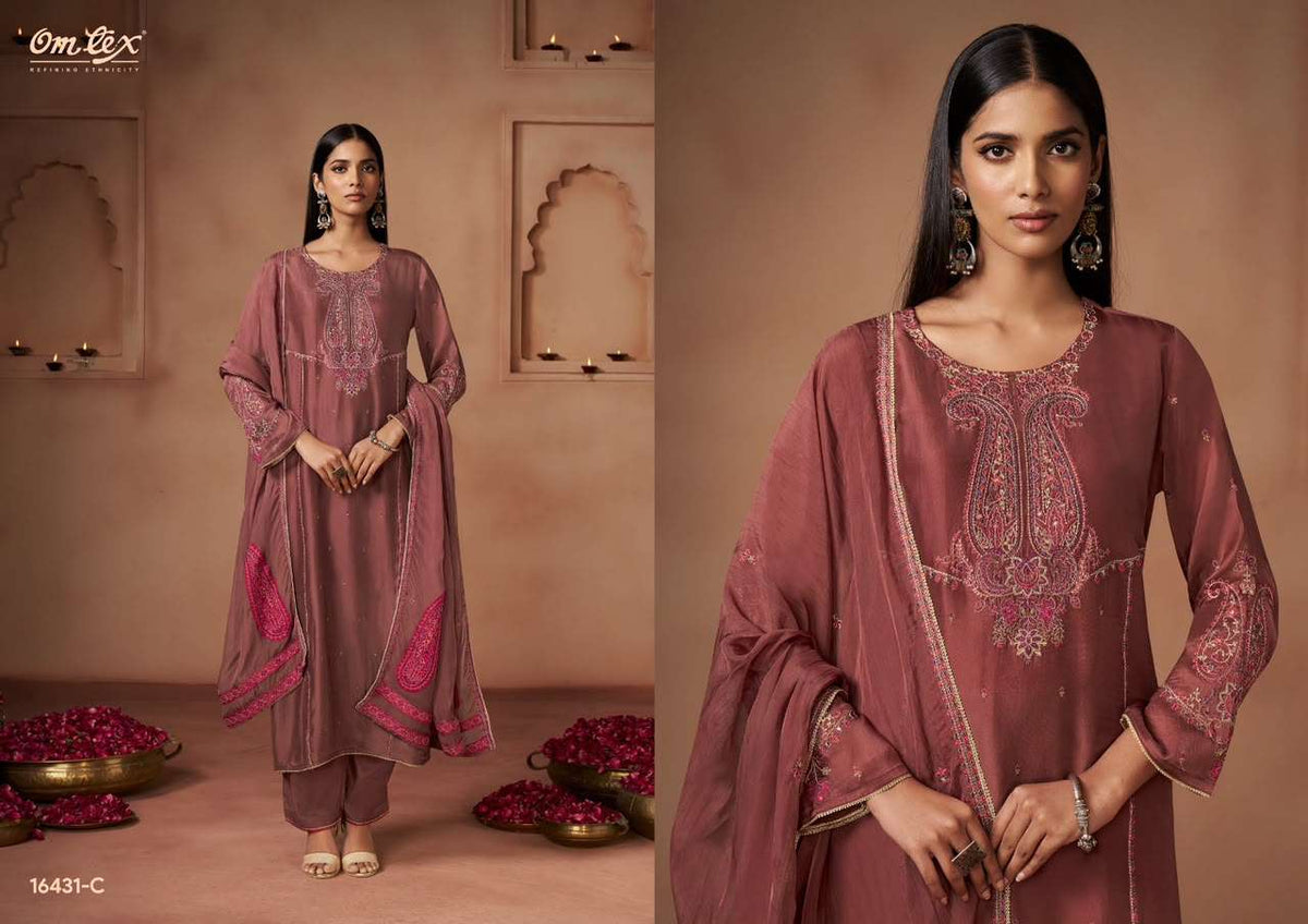 Omtex Vareesha Silk Touch Embroidered Dress Material