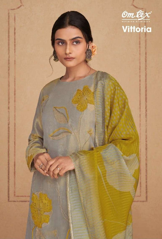 Omtex Vittoria Silk Tissue Satin Handwork Dress Material