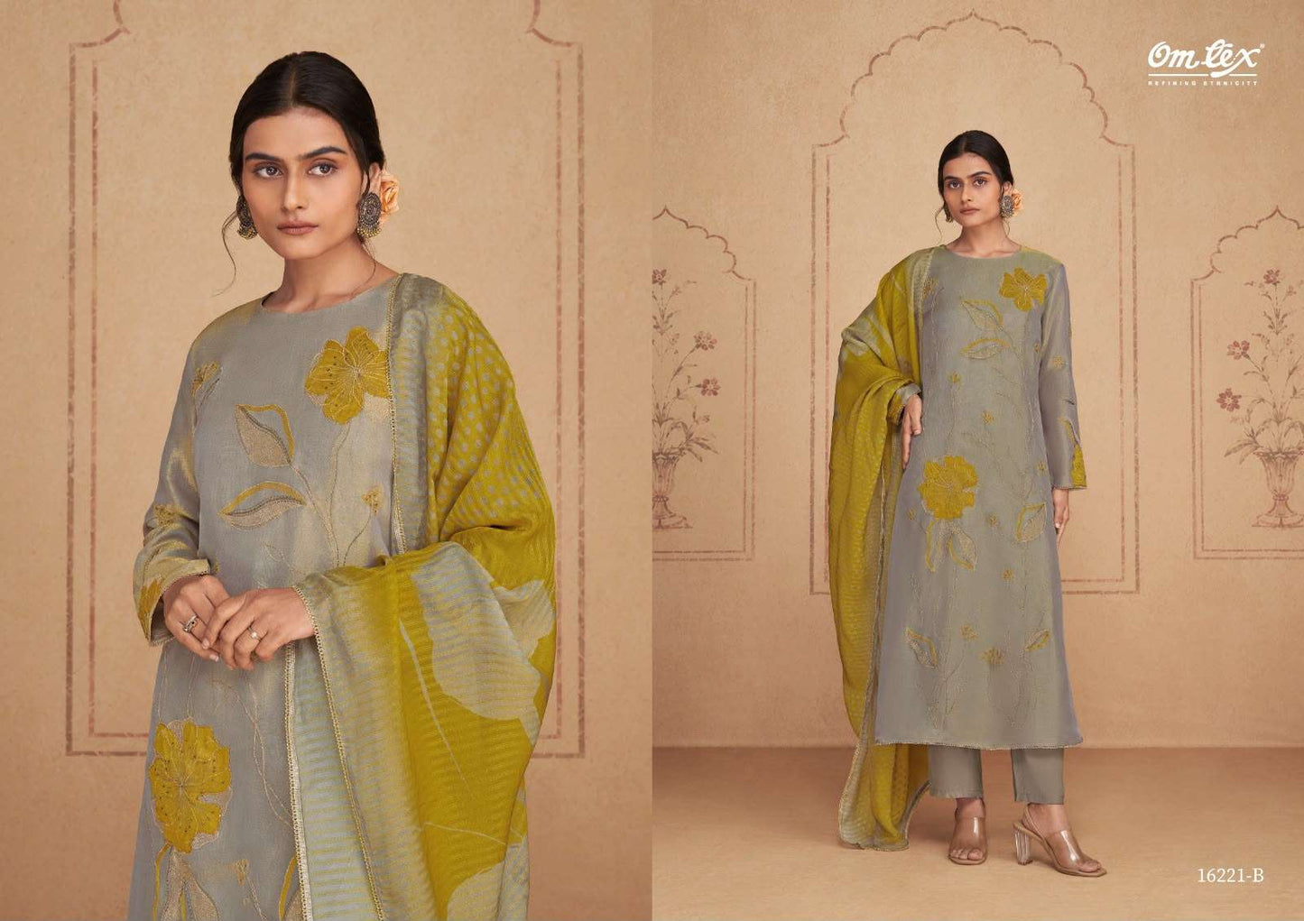 Omtex Vittoria Silk Tissue Satin Handwork Dress Material