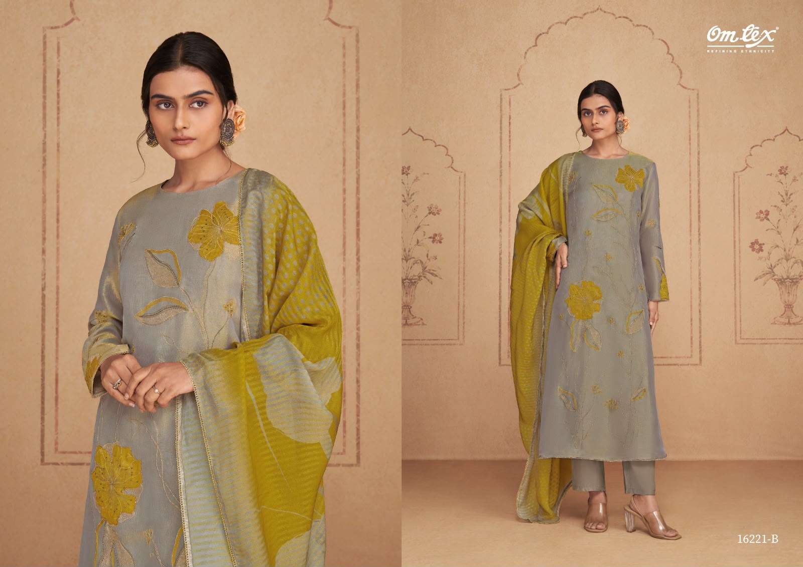 Omtex Vittoria Silk Tissue Satin Handwork Dress Material