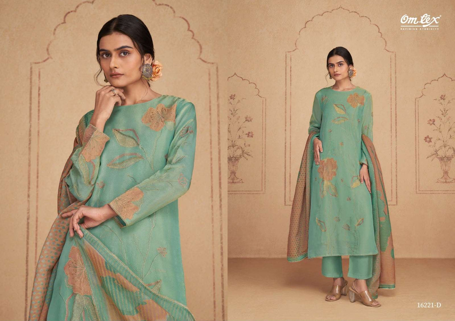 Omtex Vittoria Silk Tissue Satin Handwork Dress Material