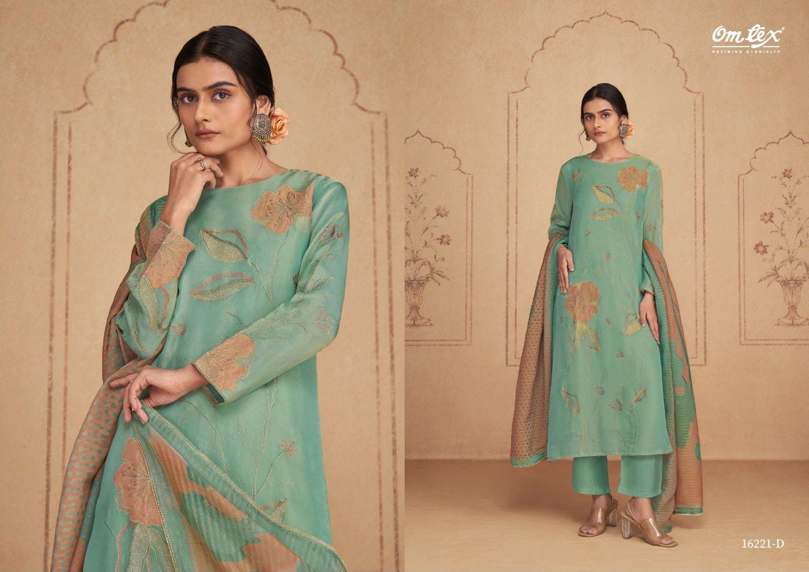 Omtex Vittoria Silk Tissue Satin Handwork Dress Material