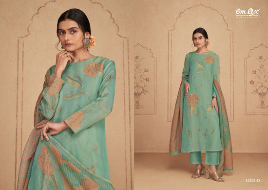 Omtex Vittoria Silk Tissue Satin Handwork Dress Material