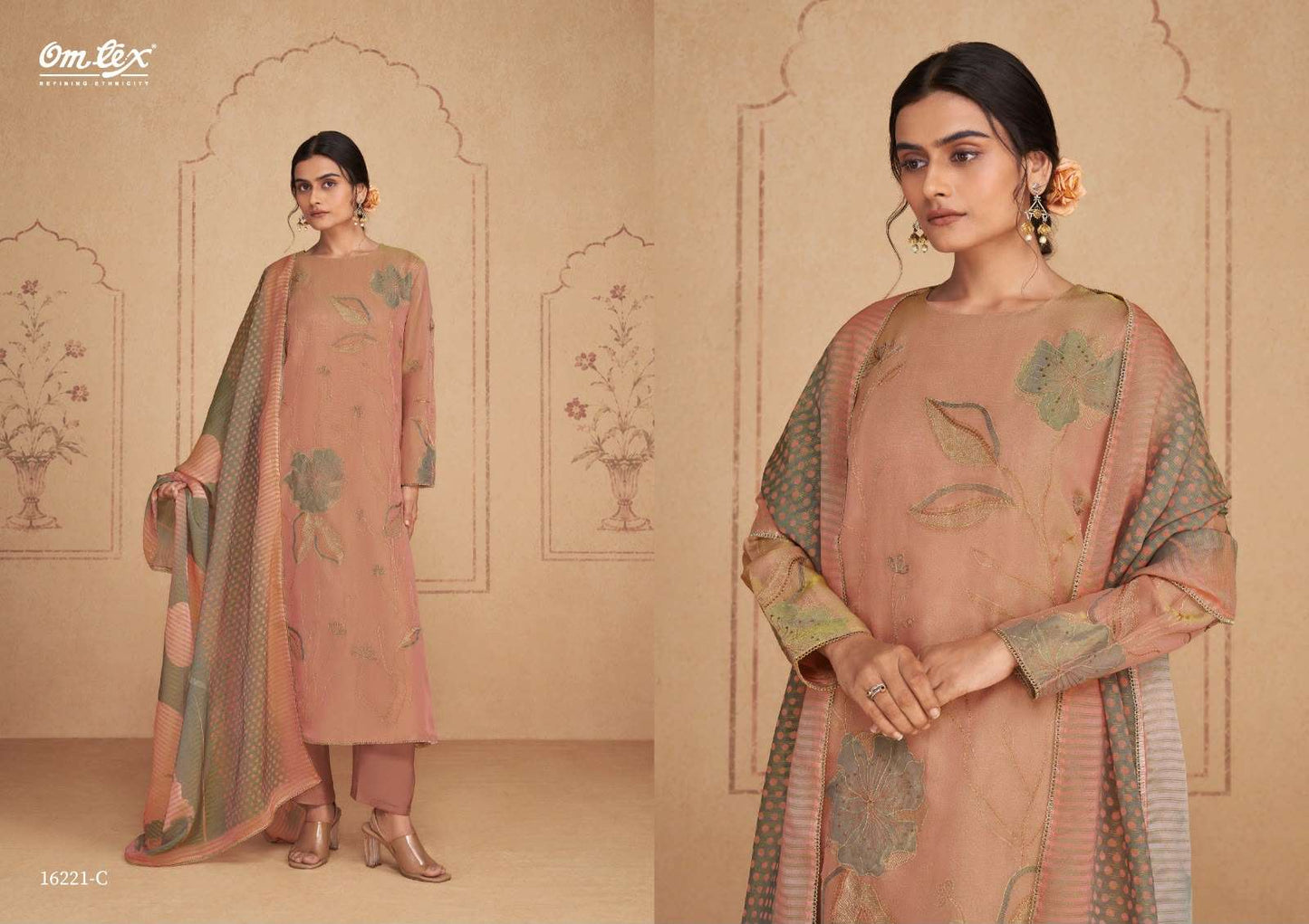 Omtex Vittoria Silk Tissue Satin Handwork Dress Material