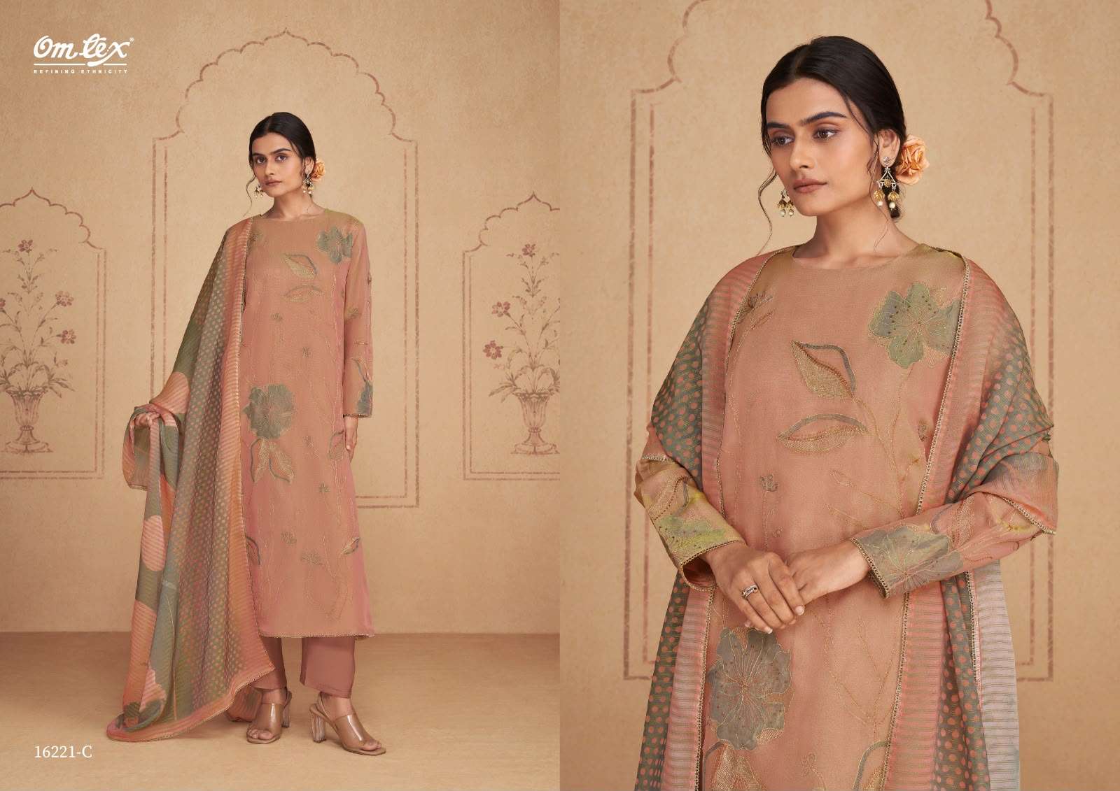 Omtex Vittoria Silk Tissue Satin Handwork Dress Material
