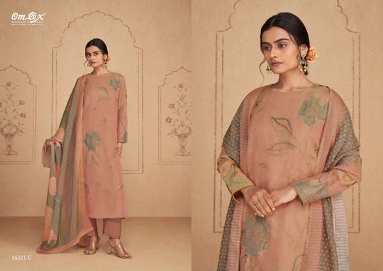 Omtex Vittoria Silk Tissue Satin Handwork Dress Material
