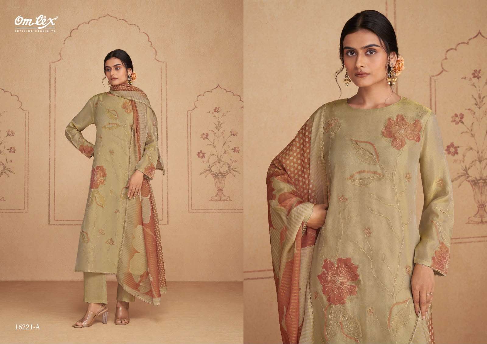 Omtex Vittoria Silk Tissue Satin Handwork Dress Material