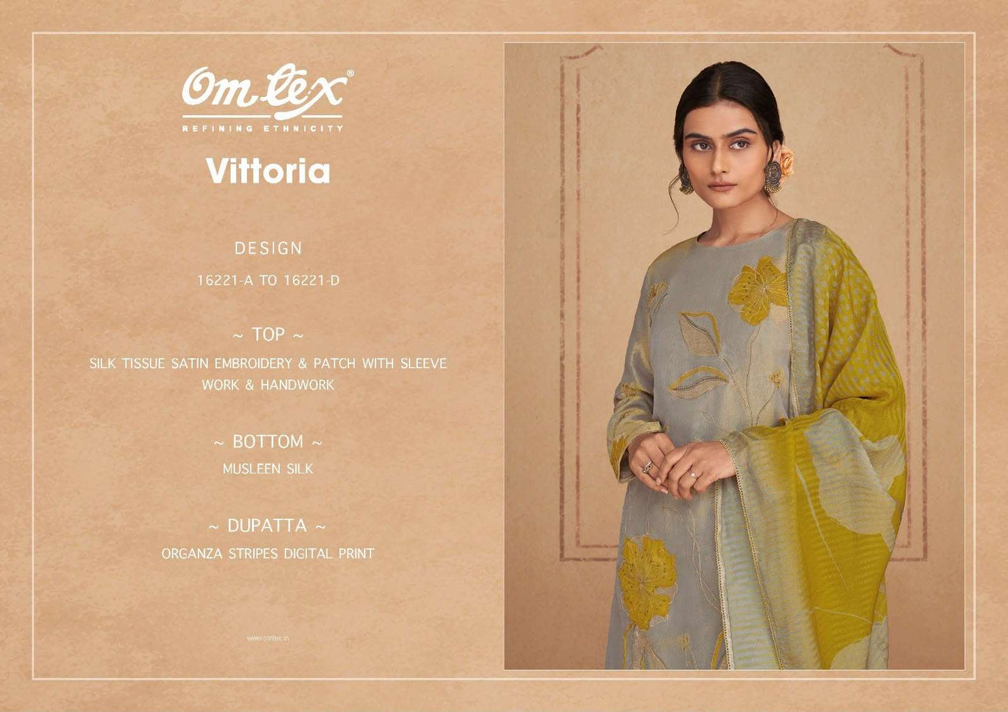 Omtex Vittoria Silk Tissue Satin Handwork Dress Material