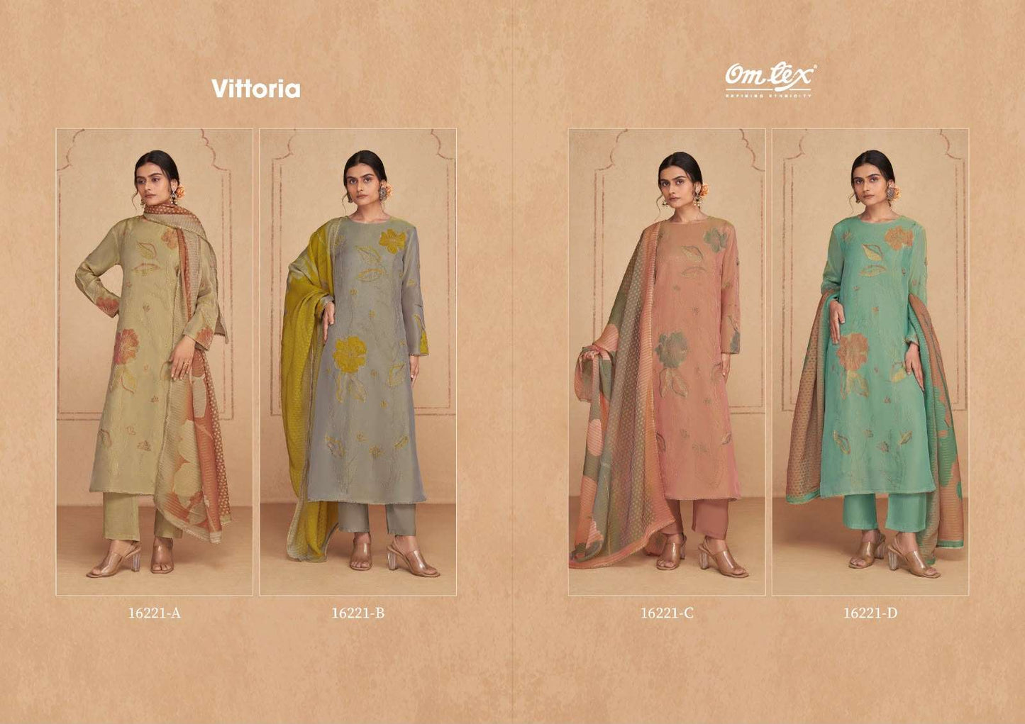 Omtex Vittoria Silk Tissue Satin Handwork Dress Material