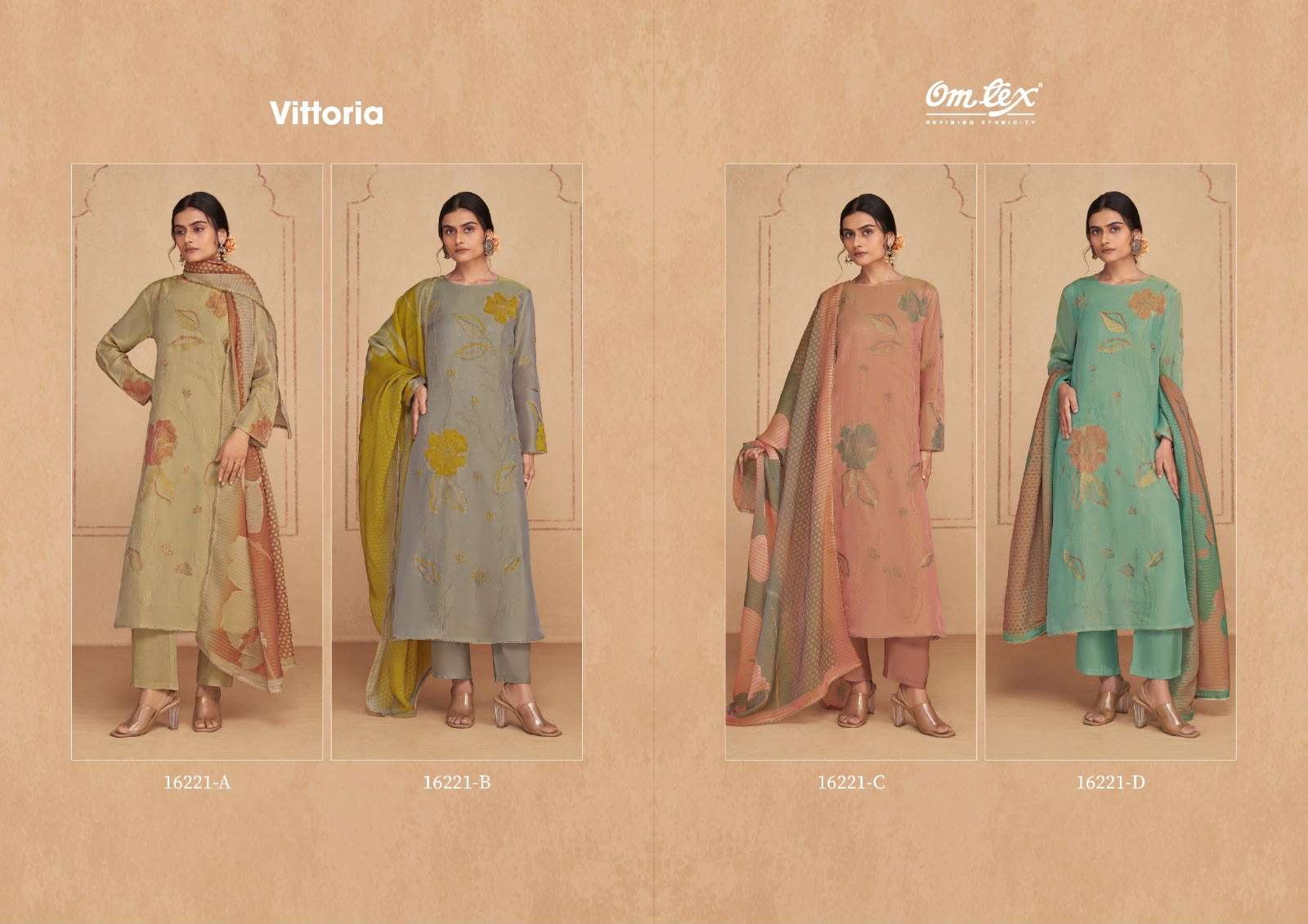 Omtex Vittoria Silk Tissue Satin Handwork Dress Material
