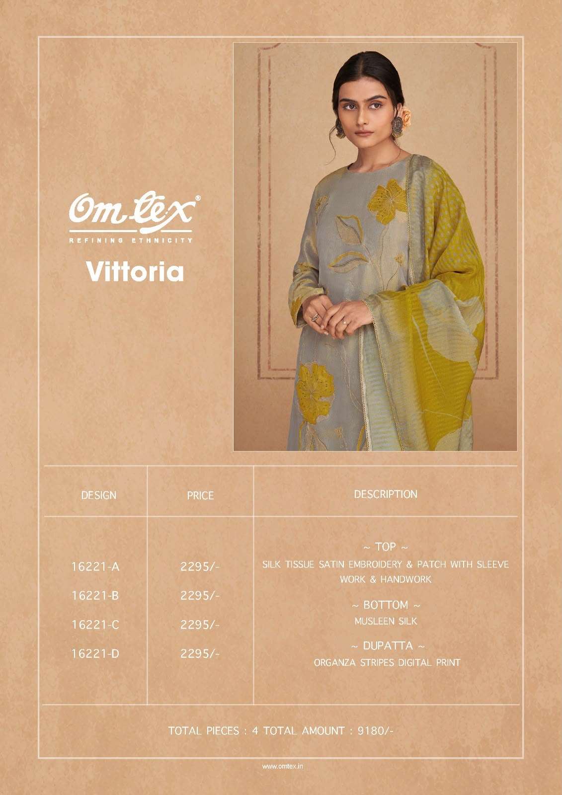Omtex Vittoria Silk Tissue Satin Handwork Dress Material